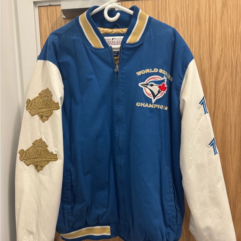 Blue and White Varsity Bomber Jacket